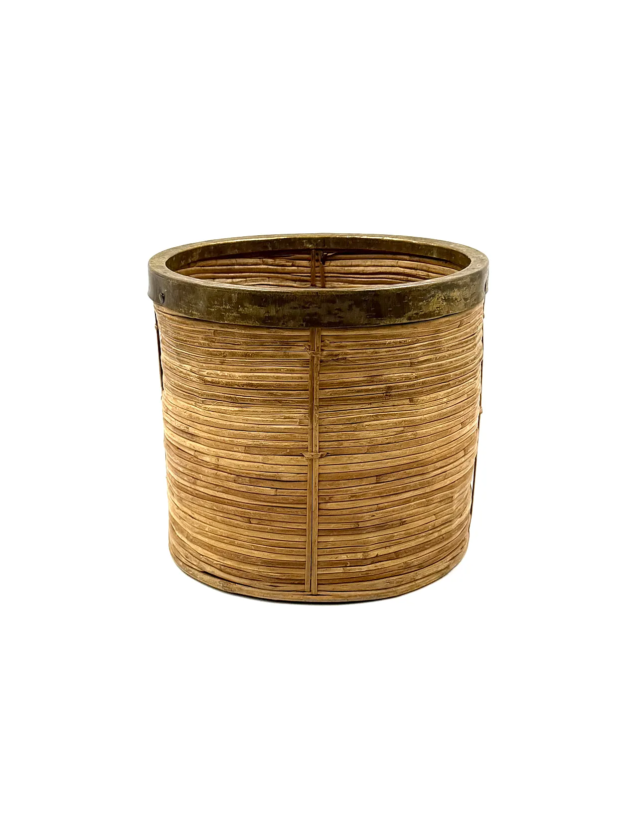 Brass basket and wicker in Hollywood Regency style, Italy, 1970 3