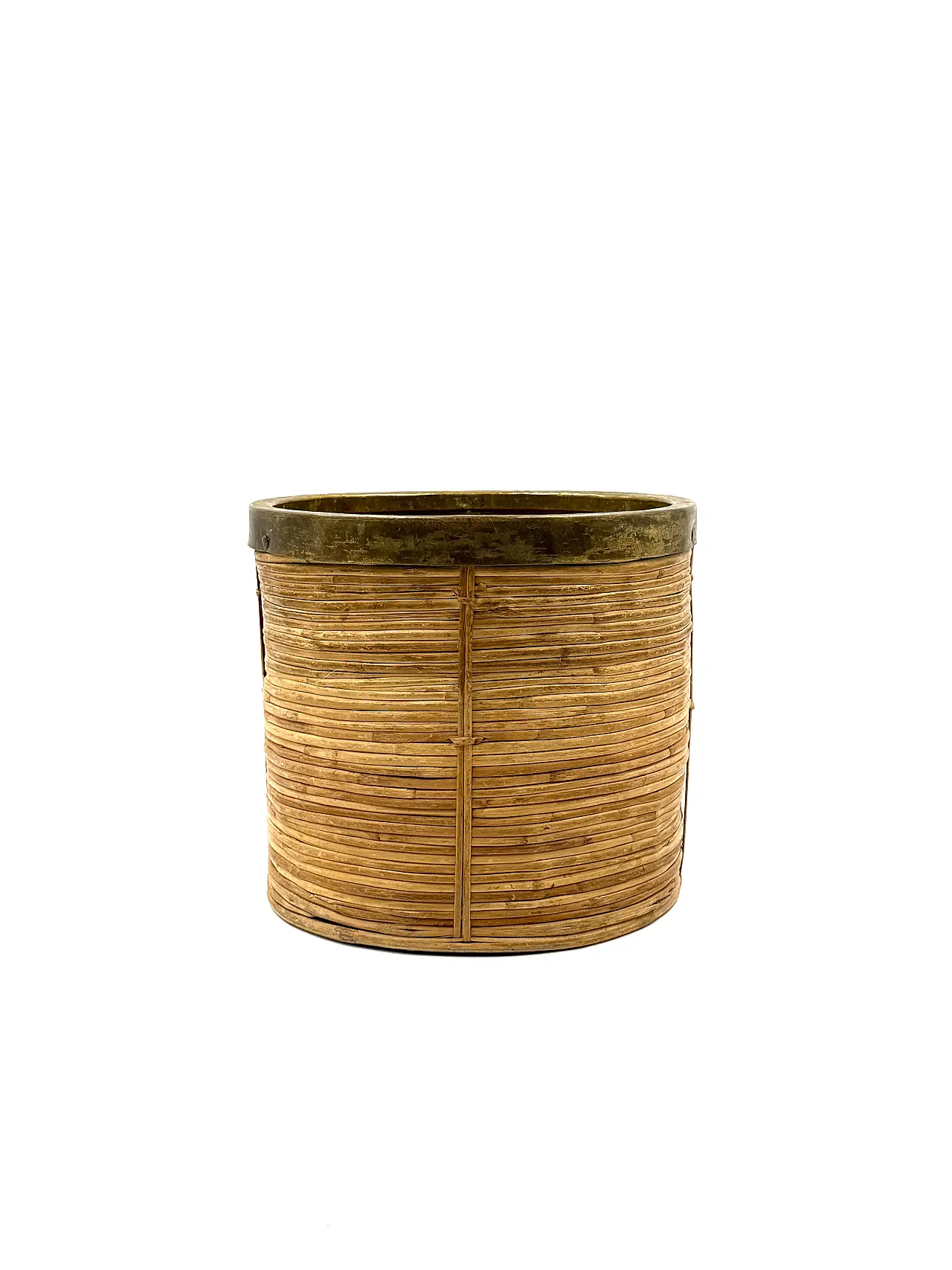 Brass basket and wicker in Hollywood Regency style, Italy, 1970 4