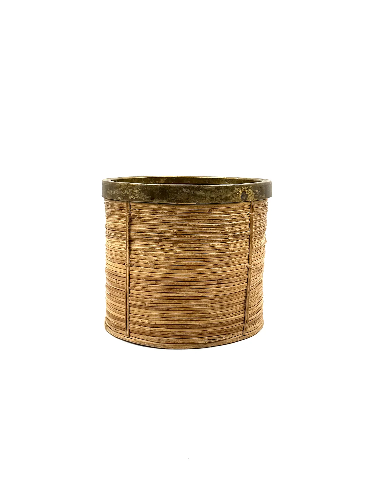 Brass basket and wicker in Hollywood Regency style, Italy, 1970 5