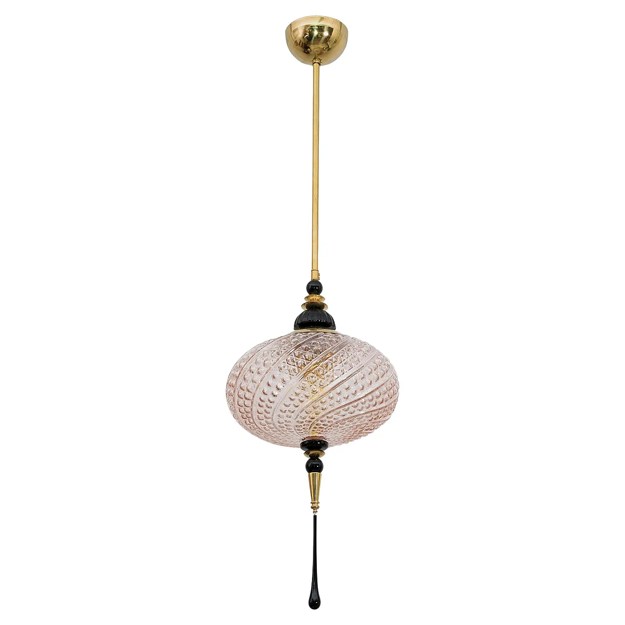 Lampada a sospensione in vetro di Murano soffiato e ottone, anni 2000 1
