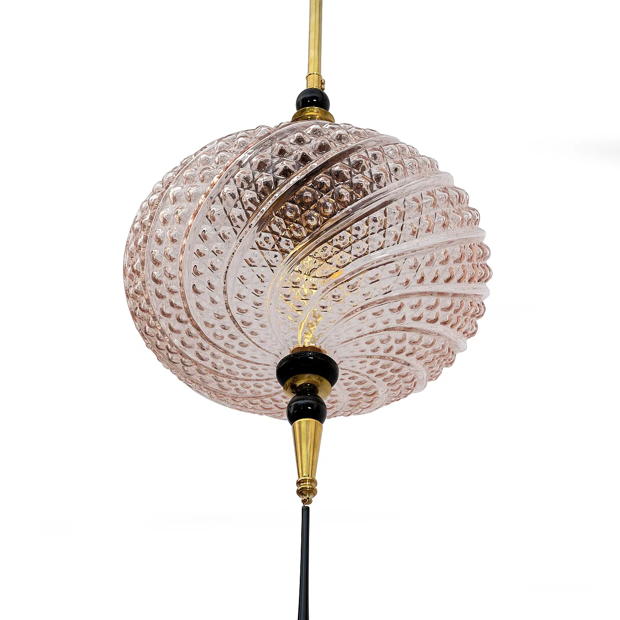 Lampada a sospensione in vetro di Murano soffiato e ottone, anni 2000 5
