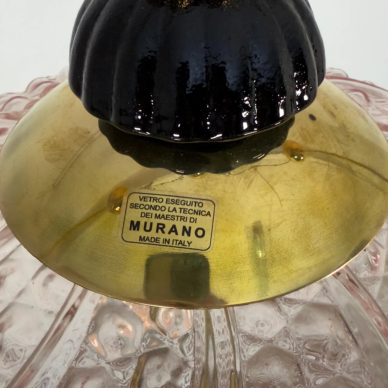 Lampada a sospensione in vetro di Murano soffiato e ottone, anni 2000 7