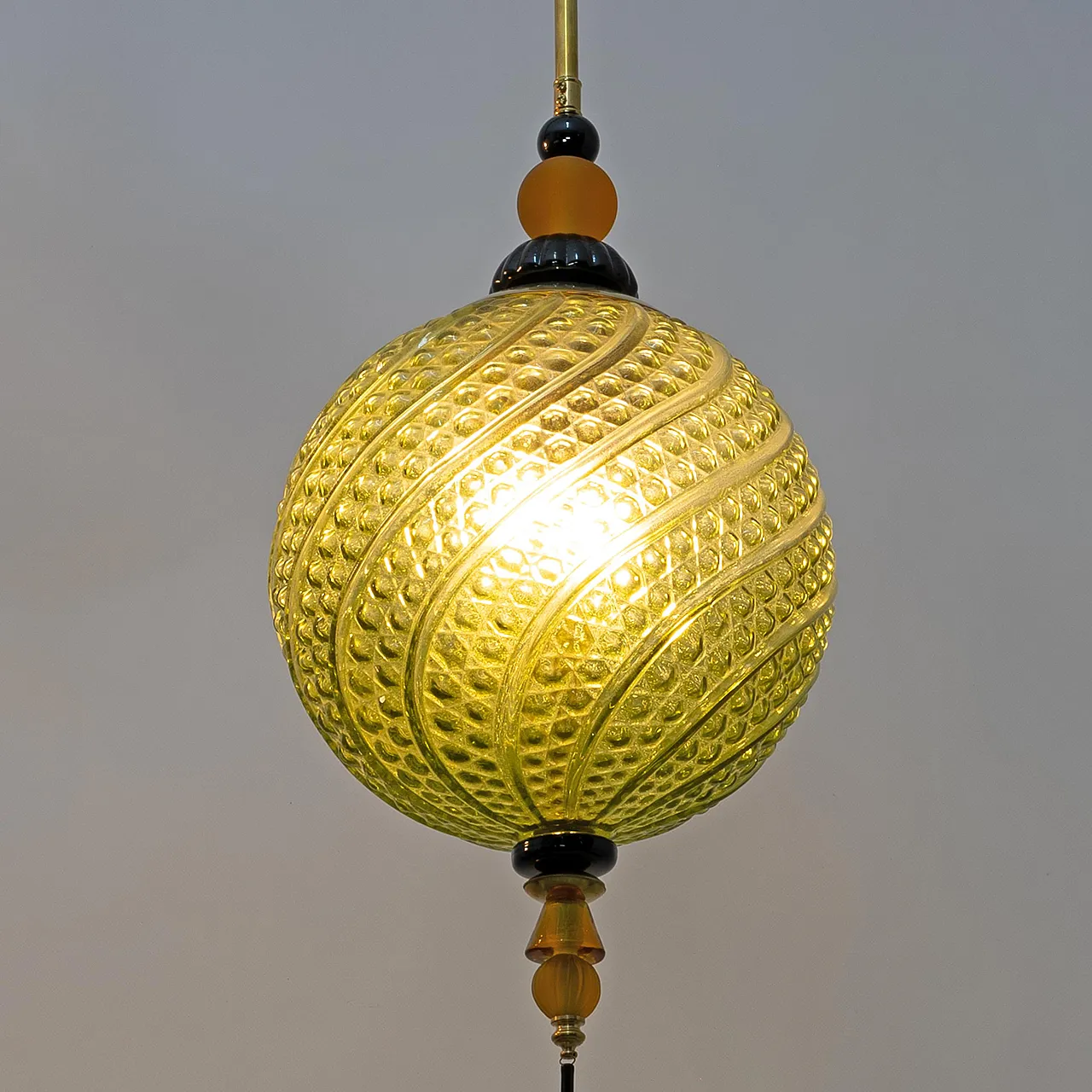 Lampada a sospensione in vetro di Murano soffiato e ottone, anni 2000 3