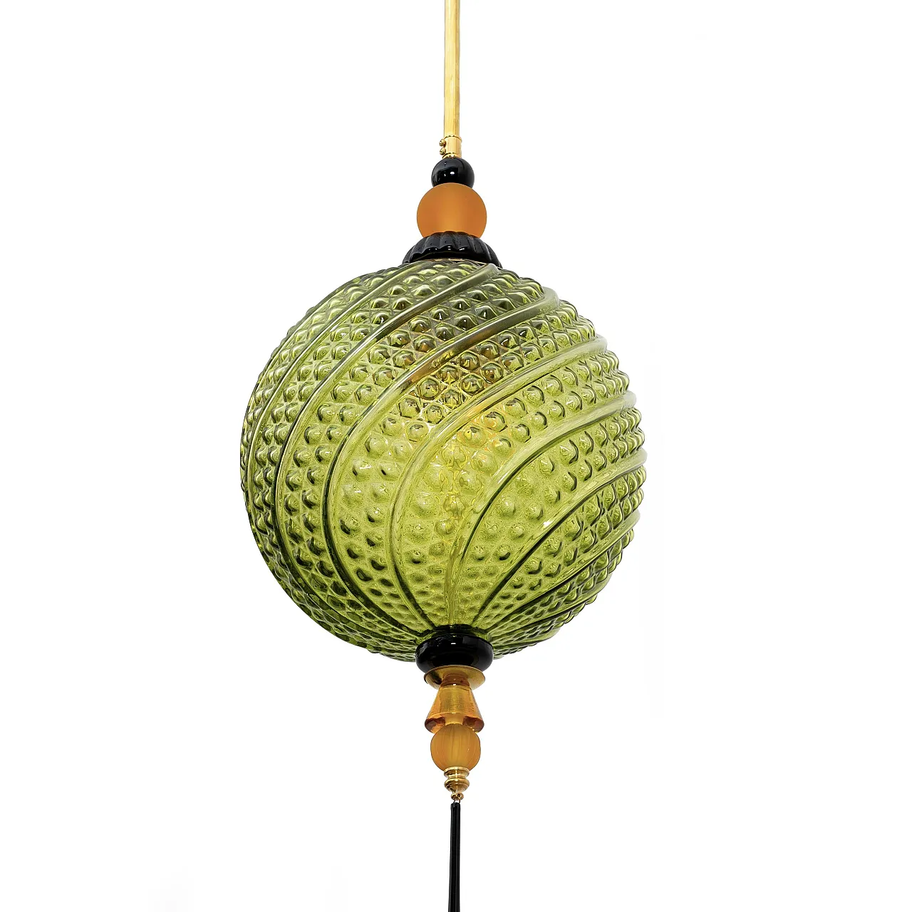 Lampada a sospensione in vetro di Murano soffiato e ottone, anni 2000 4