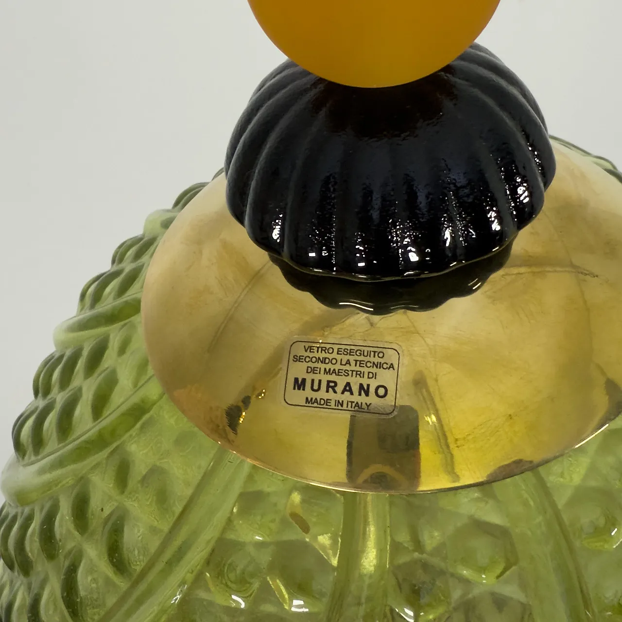 Lampada a sospensione in vetro di Murano soffiato e ottone, anni 2000 7