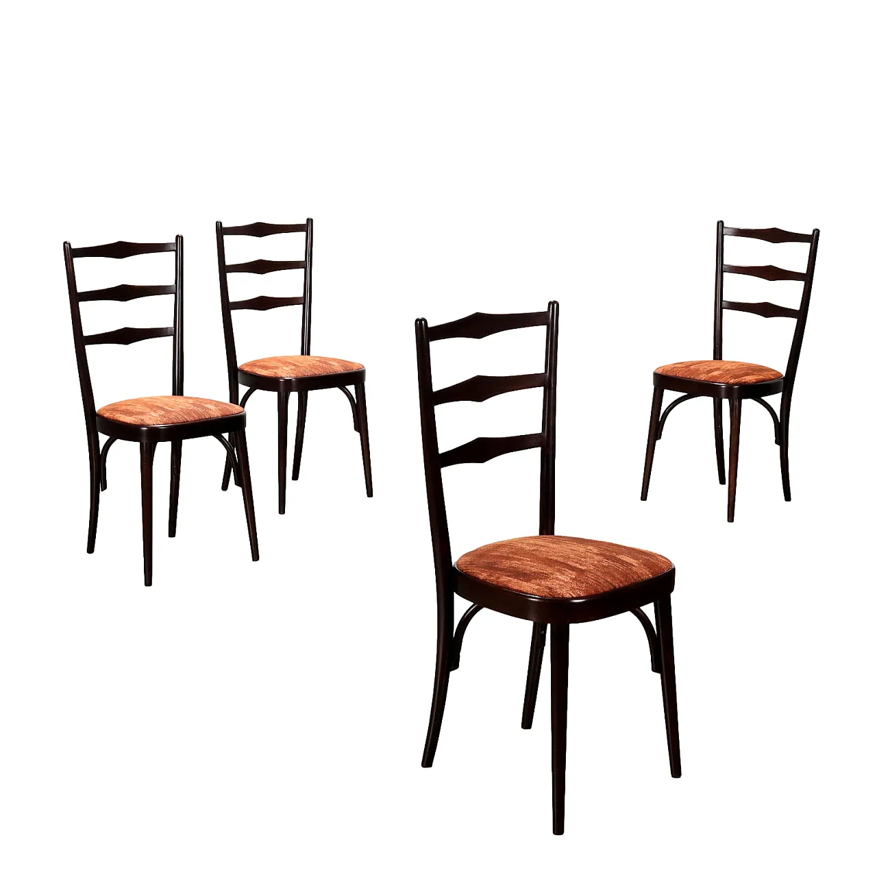 4 wooden and fabric chairs, 1960s 1