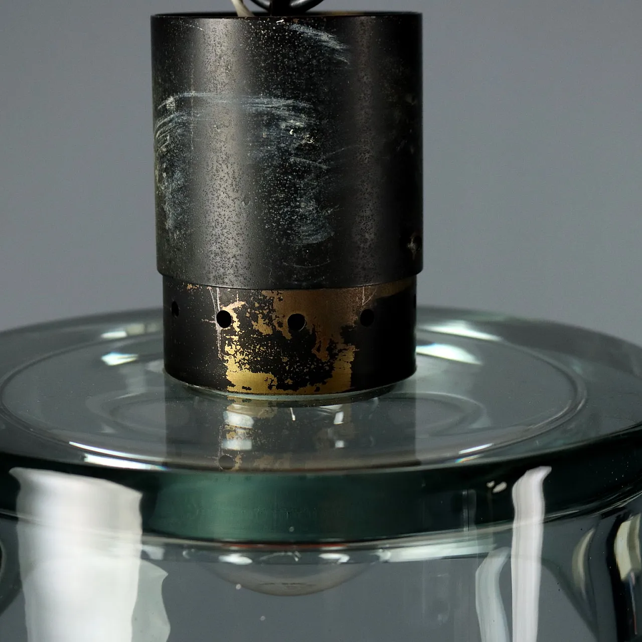 Lampada da soffitto in metallo e vetro, anni '60 4