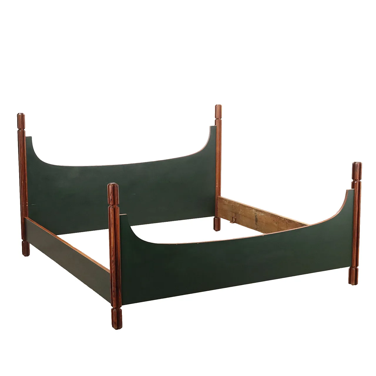 Double Bed in exotic wood and green laminate, Italy, 1960s 1
