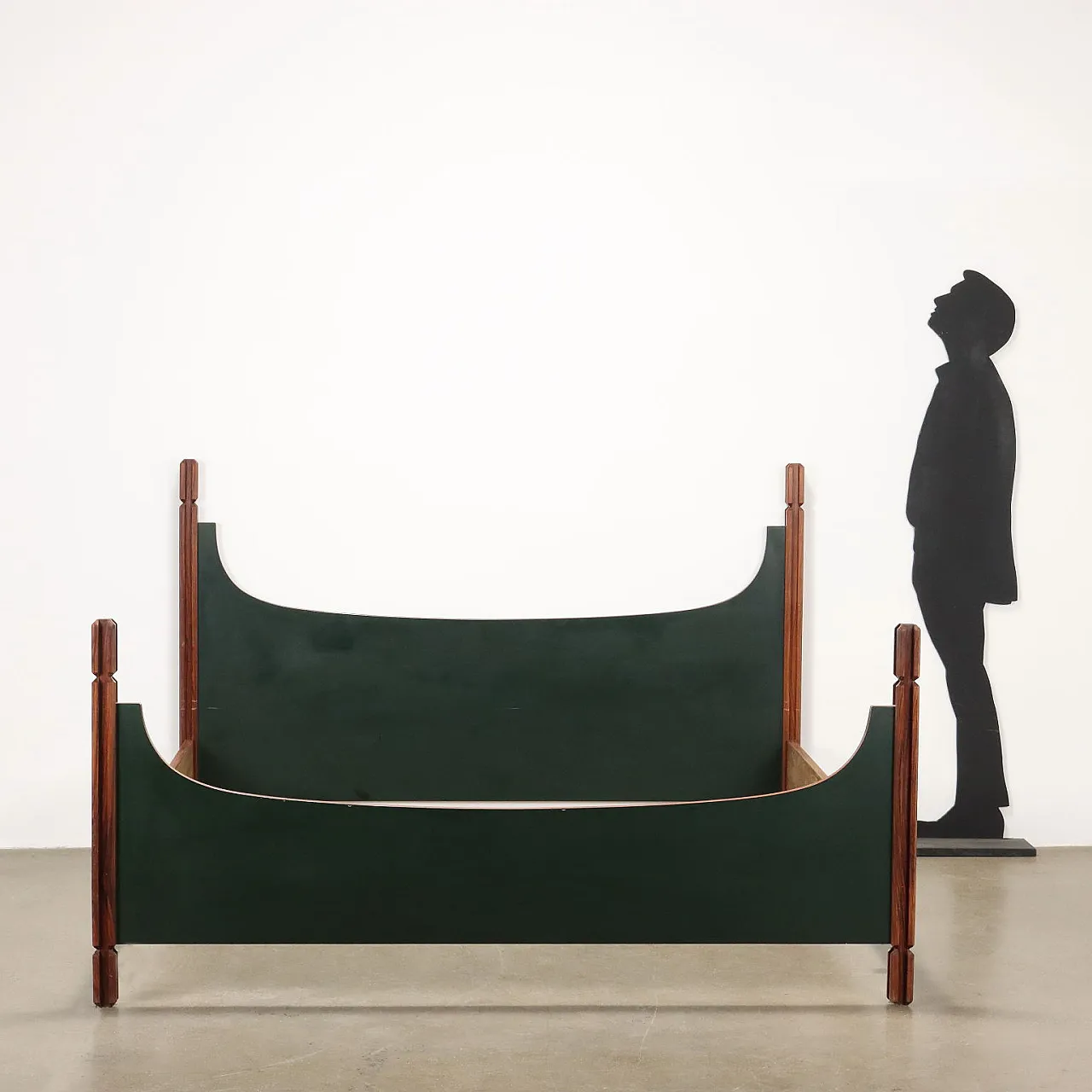Double Bed in exotic wood and green laminate, Italy, 1960s 2