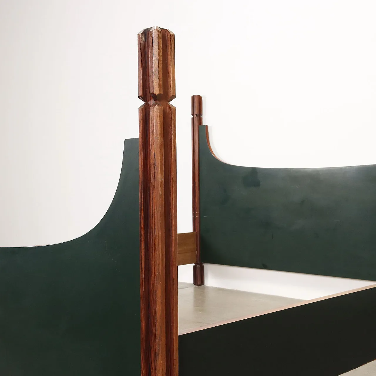 Double Bed in exotic wood and green laminate, Italy, 1960s 3