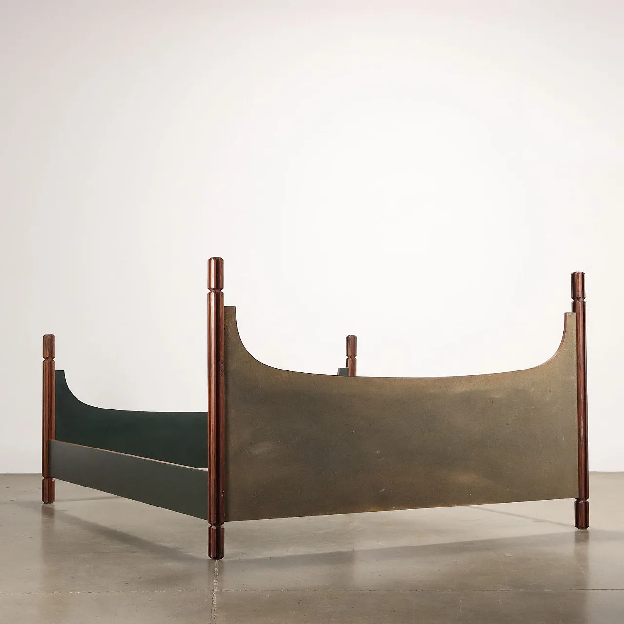 Double Bed in exotic wood and green laminate, Italy, 1960s 8