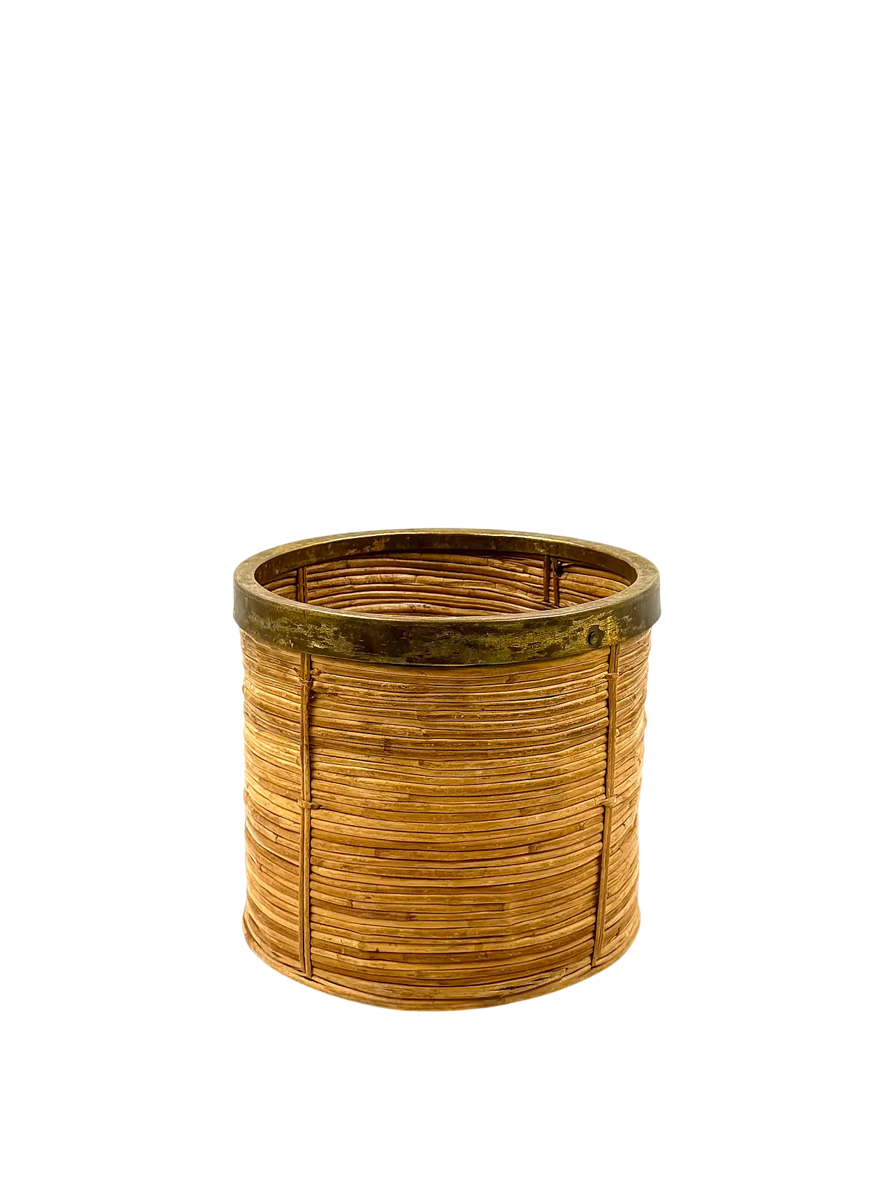 Brass basket and wicker in Hollywood Regency style, Italy, 1970 8