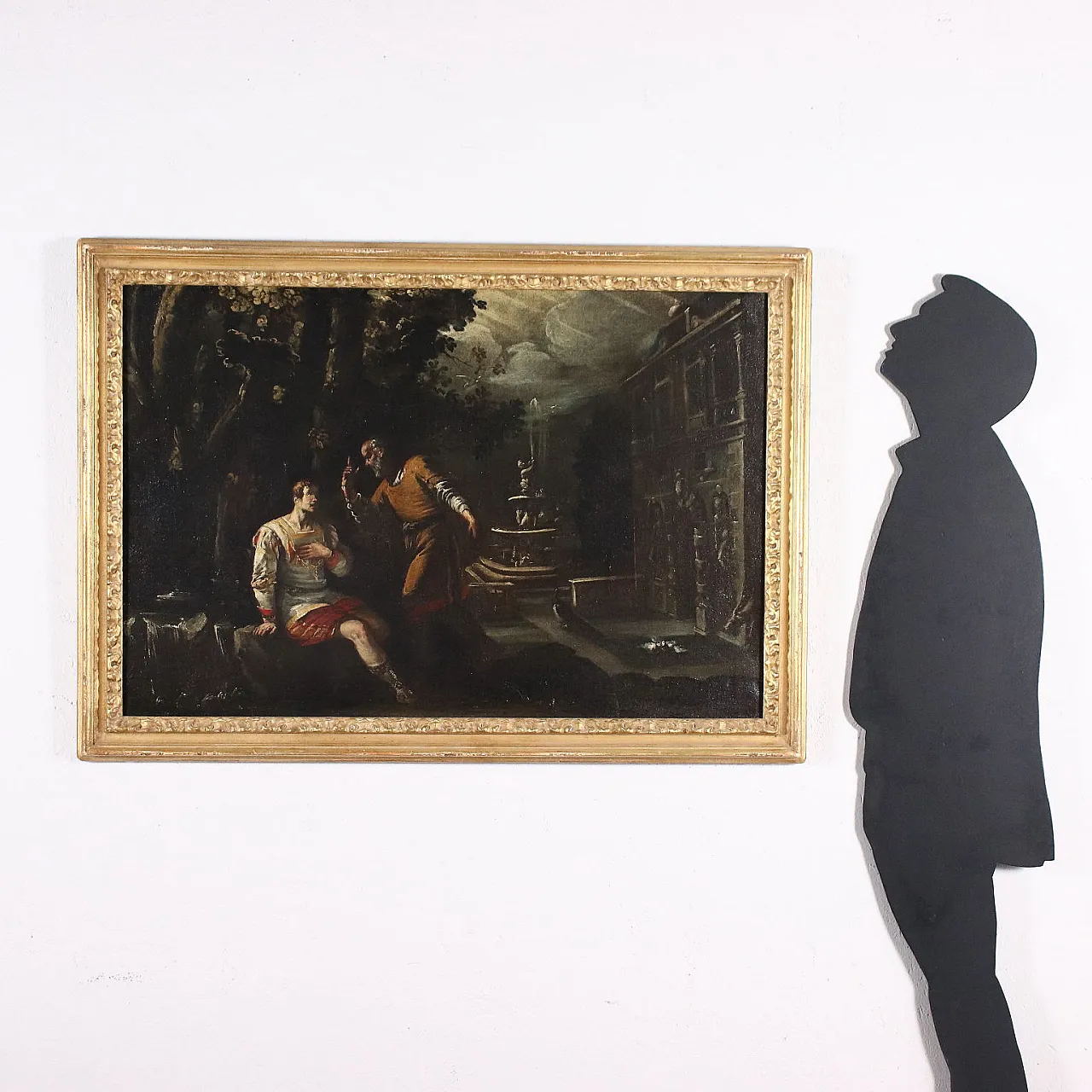 Dipinto notturno con soggetto storico, olio su tela, '600 2