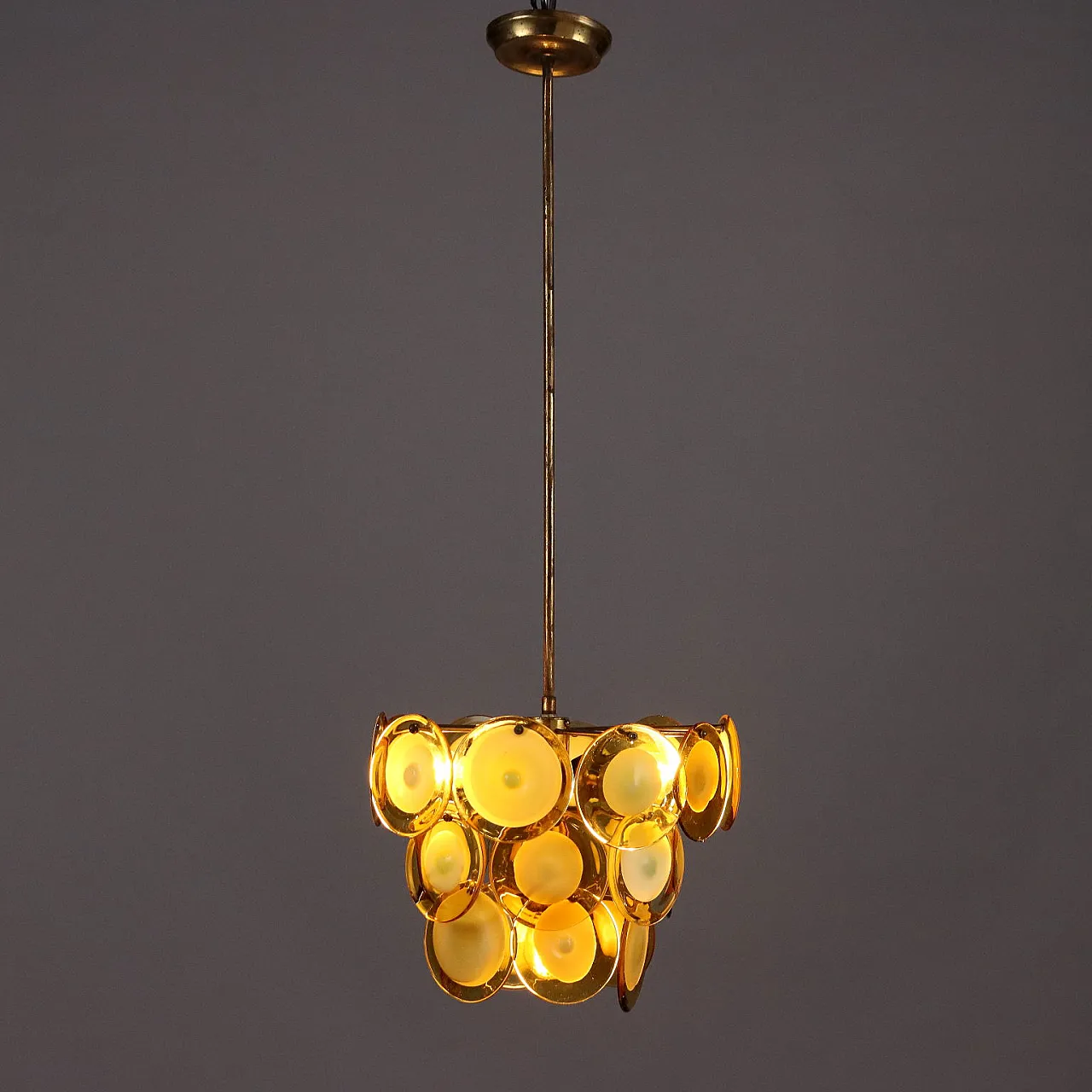 Lampada da soffitto in vetro e ottone di Vistosi, anni '70 1