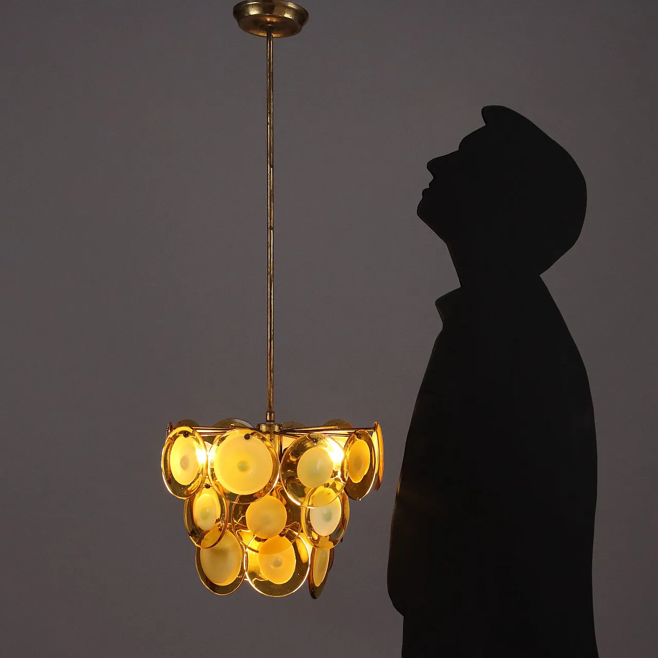 Lampada da soffitto in vetro e ottone di Vistosi, anni '70 2
