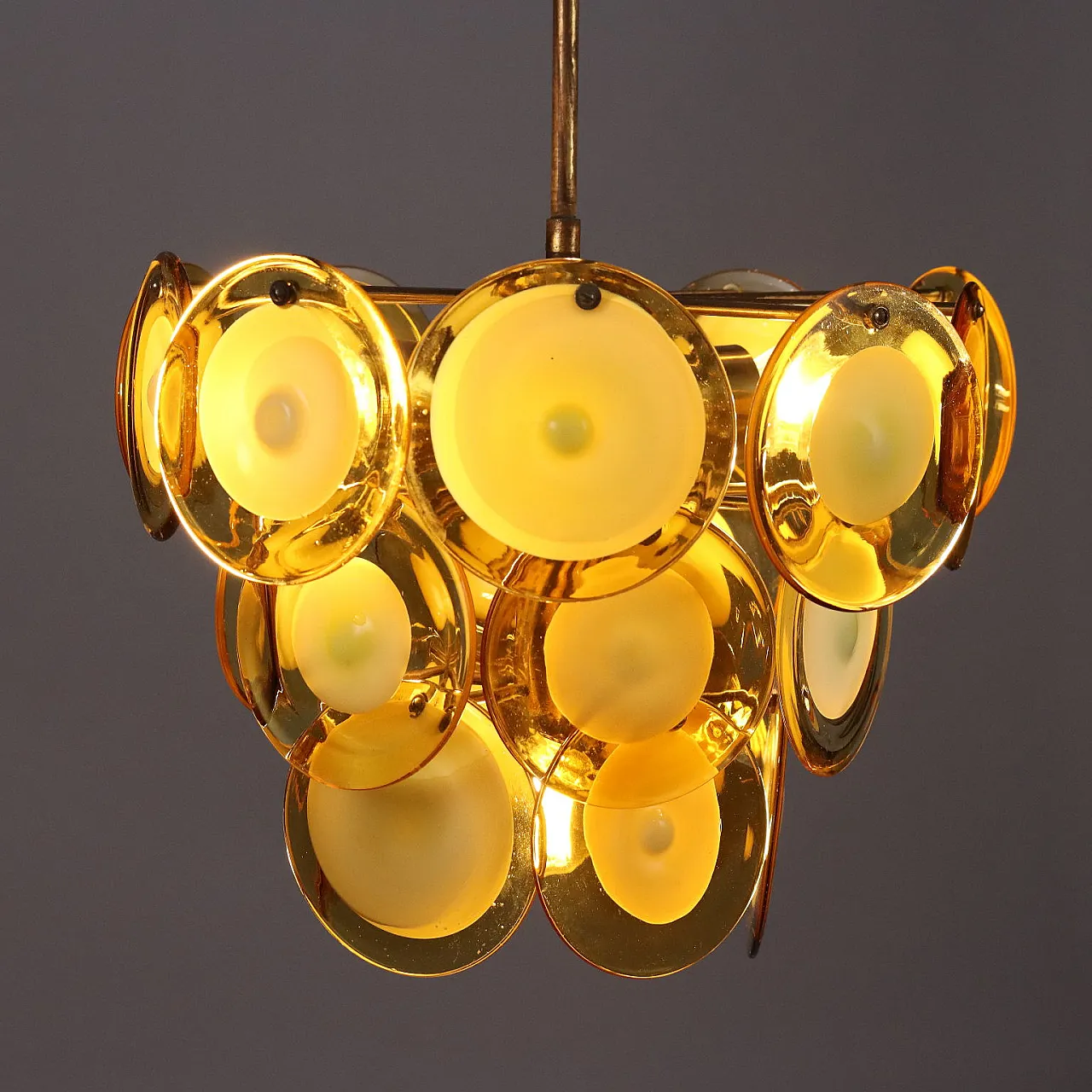 Lampada da soffitto in vetro e ottone di Vistosi, anni '70 3