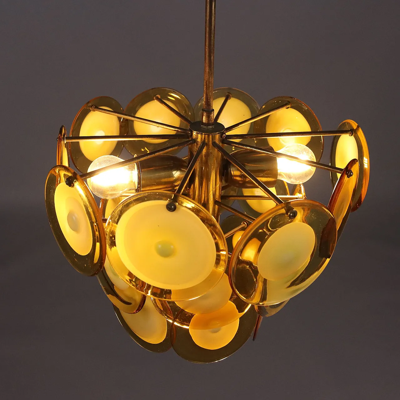 Lampada da soffitto in vetro e ottone di Vistosi, anni '70 5