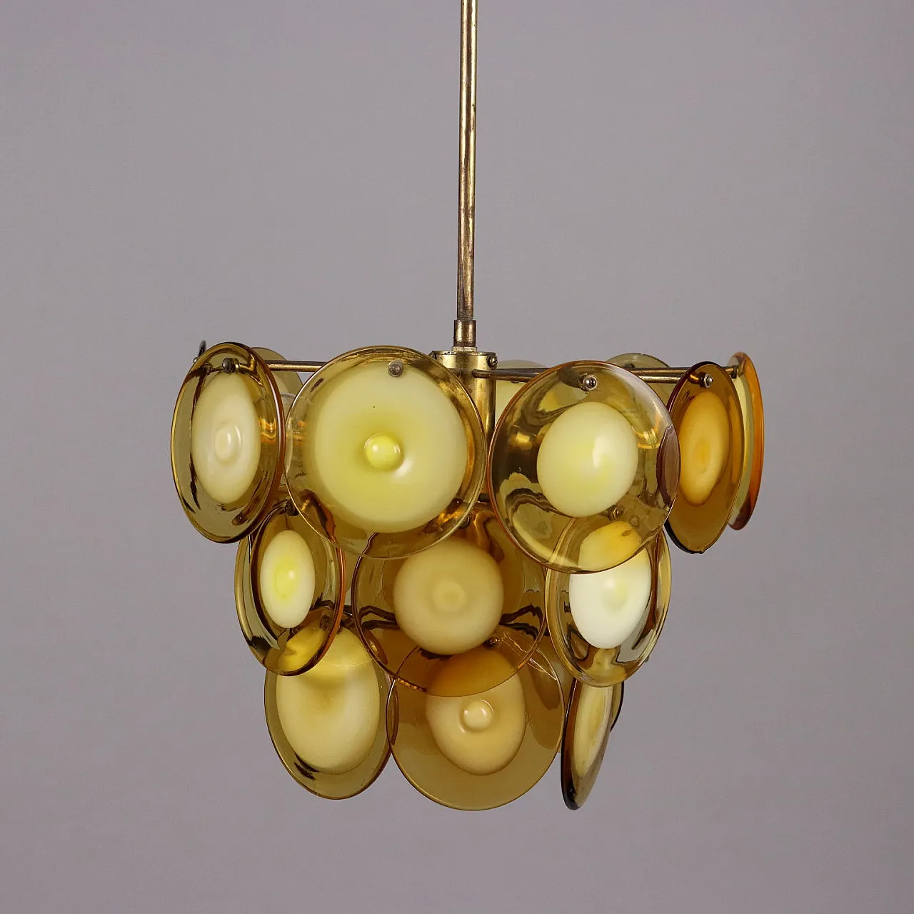Lampada da soffitto in vetro e ottone di Vistosi, anni '70 6