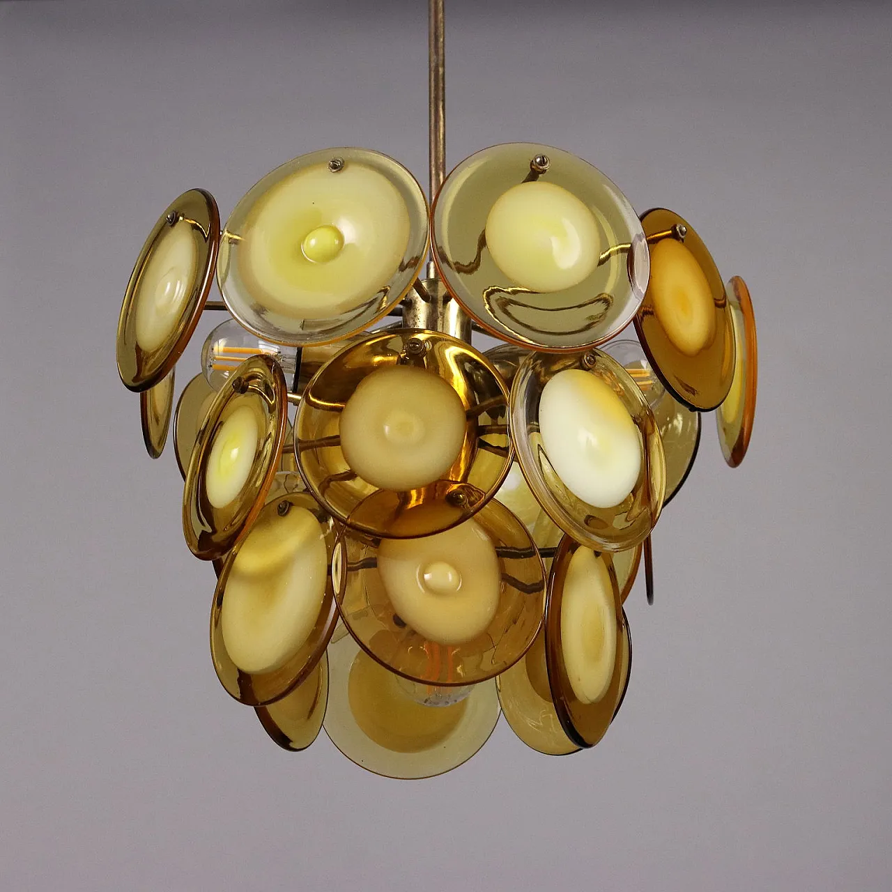 Lampada da soffitto in vetro e ottone di Vistosi, anni '70 7