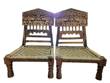 Coppia di sedie indiane intagliate a mano, 1920