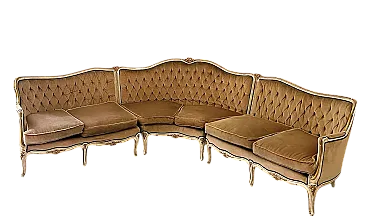 Louis XVI style corner sofa in 3 modules, wood and velvet, 60s