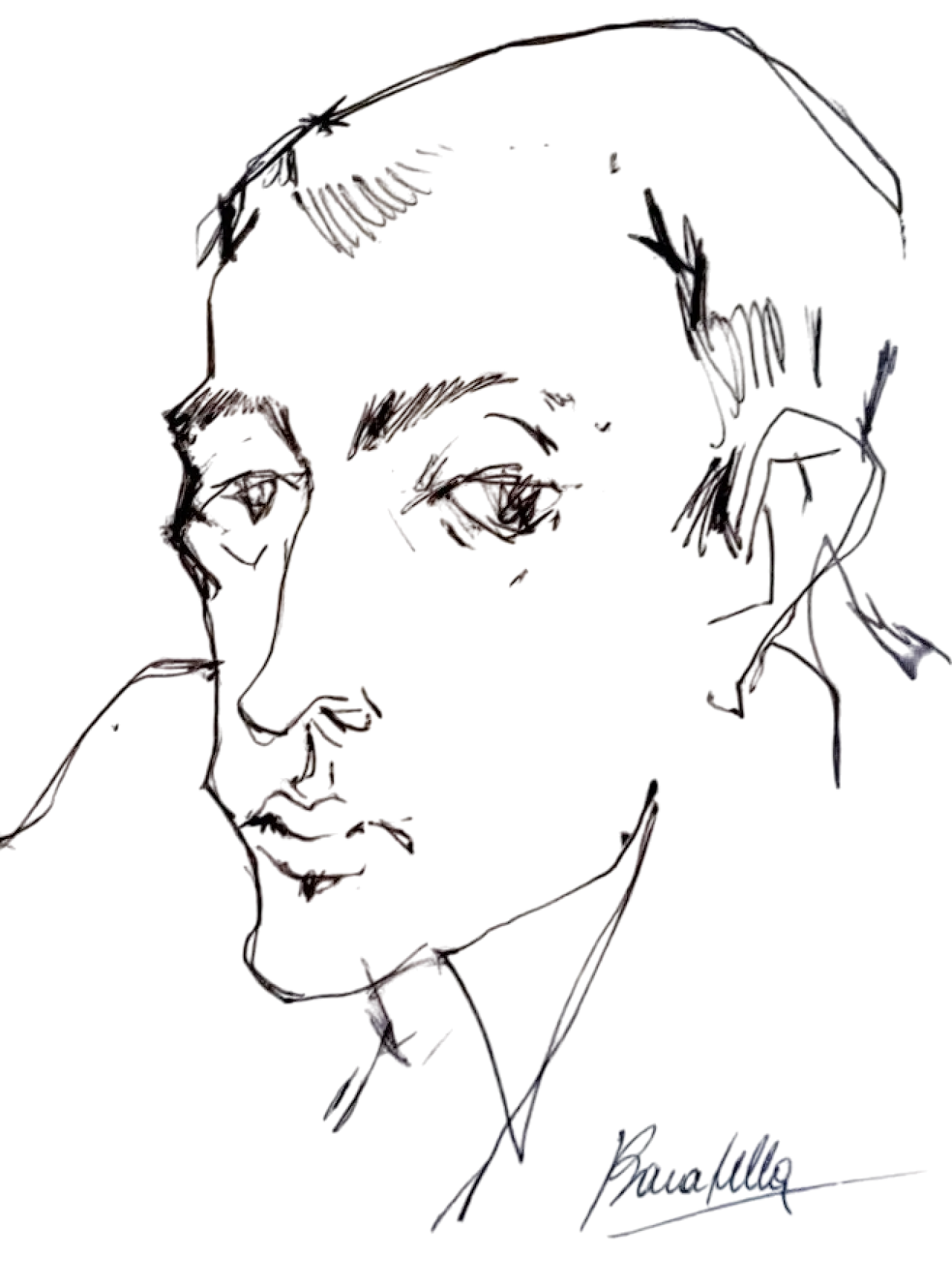 Ritratto a inchiostro su carta G.P. Testa di PAOLO BARATELLA, anni '70 5