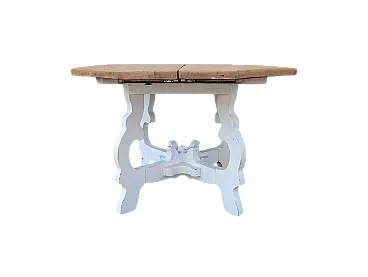 Octagonal chestnut wood table with shaped base, 70s