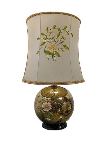 Golden ceramic lamp with floral decoration of Ghinza, 70s