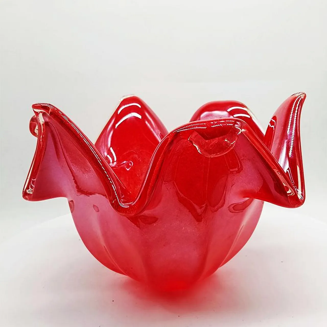 Glossy red jacketed vase in hand worked Murano glass, 2000s 1