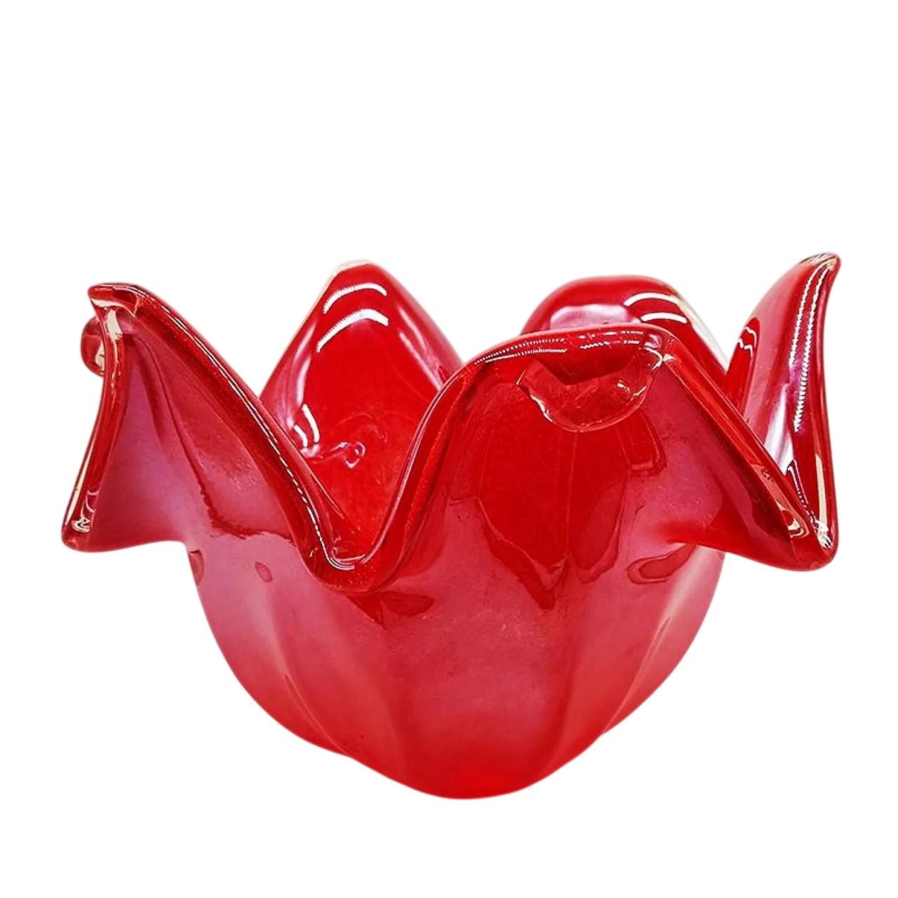Glossy red jacketed vase in hand worked Murano glass, 2000s 7