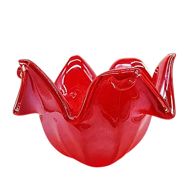 Glossy red jacketed vase in hand worked Murano glass, 2000s