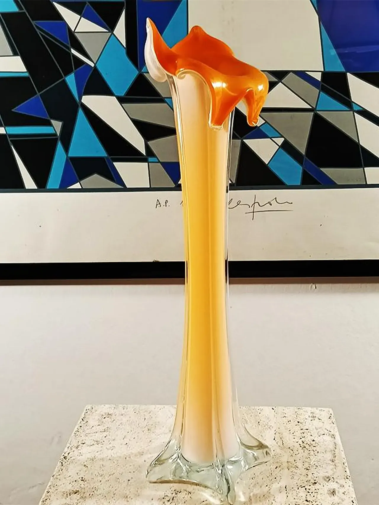 Vaso floreale arancione in vetro di Murano, anni '60 3