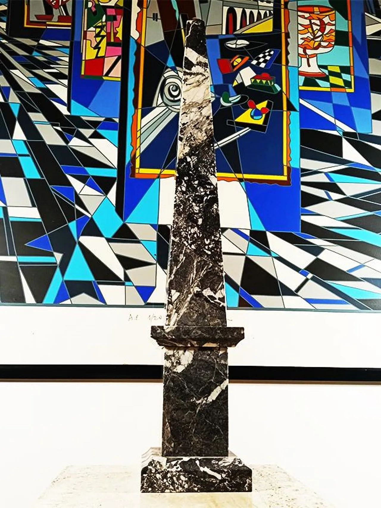 Hand carved obelisk in Black Marble from L'Aquitania, 1960s 7