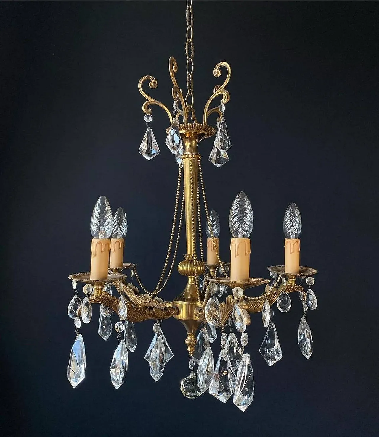 Chandelier with crystal pendants, 1950s 1