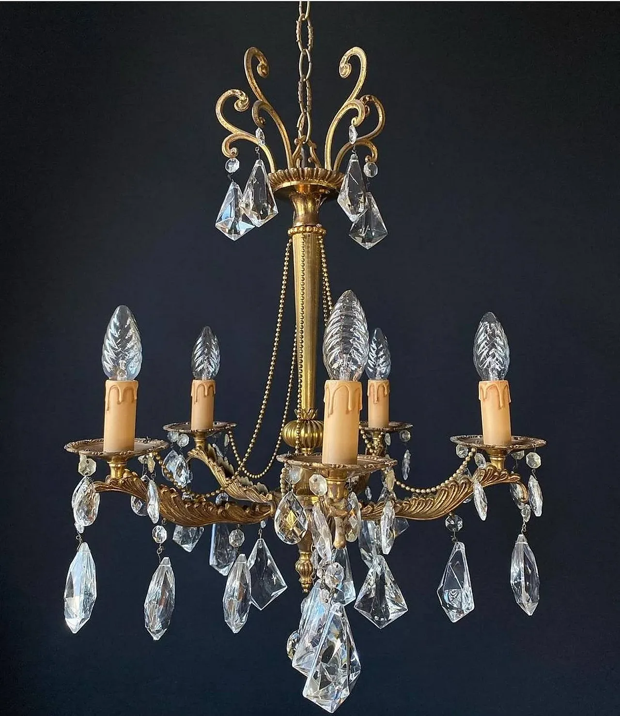 Chandelier with crystal pendants, 1950s 2