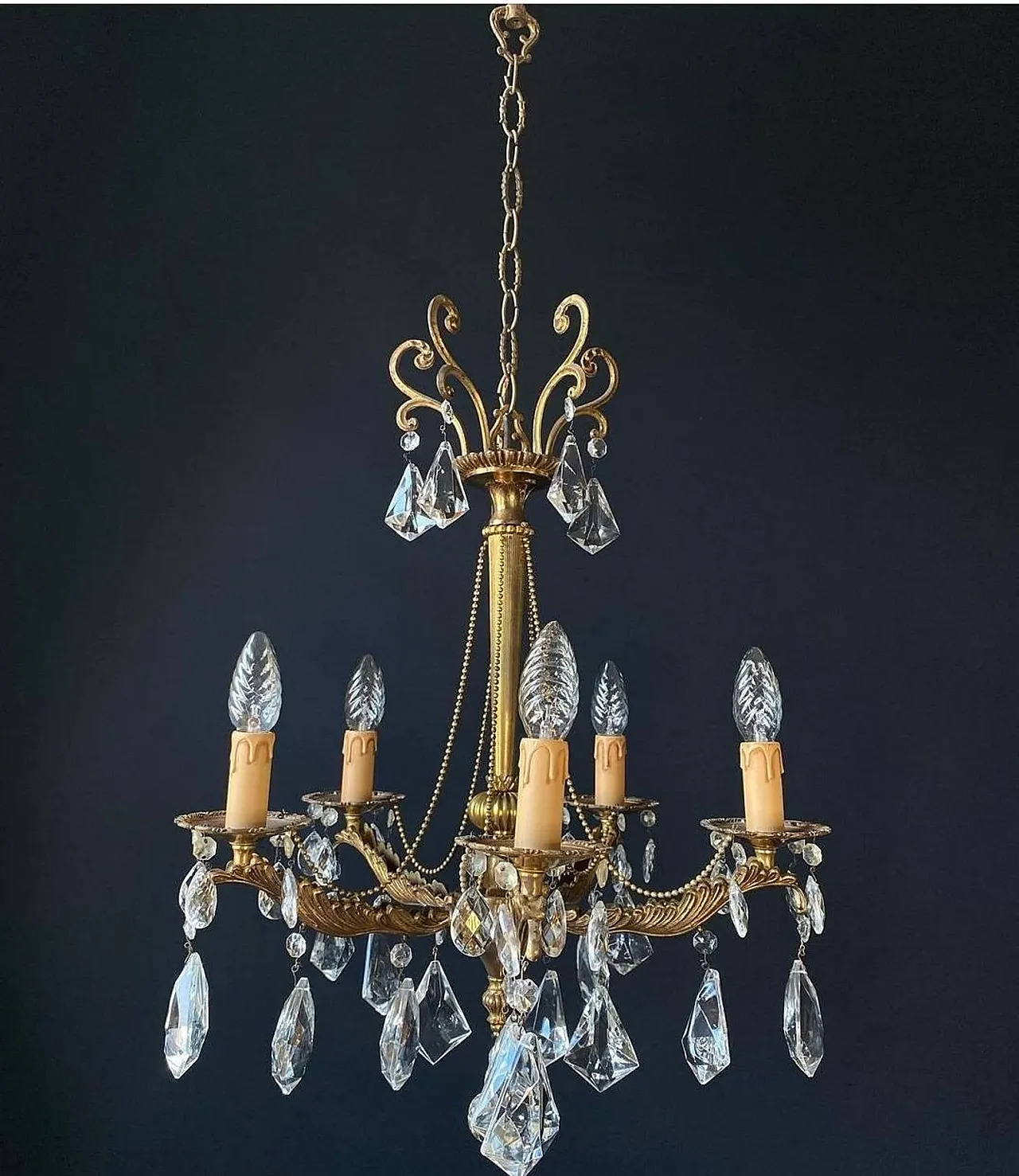 Chandelier with crystal pendants, 1950s 3