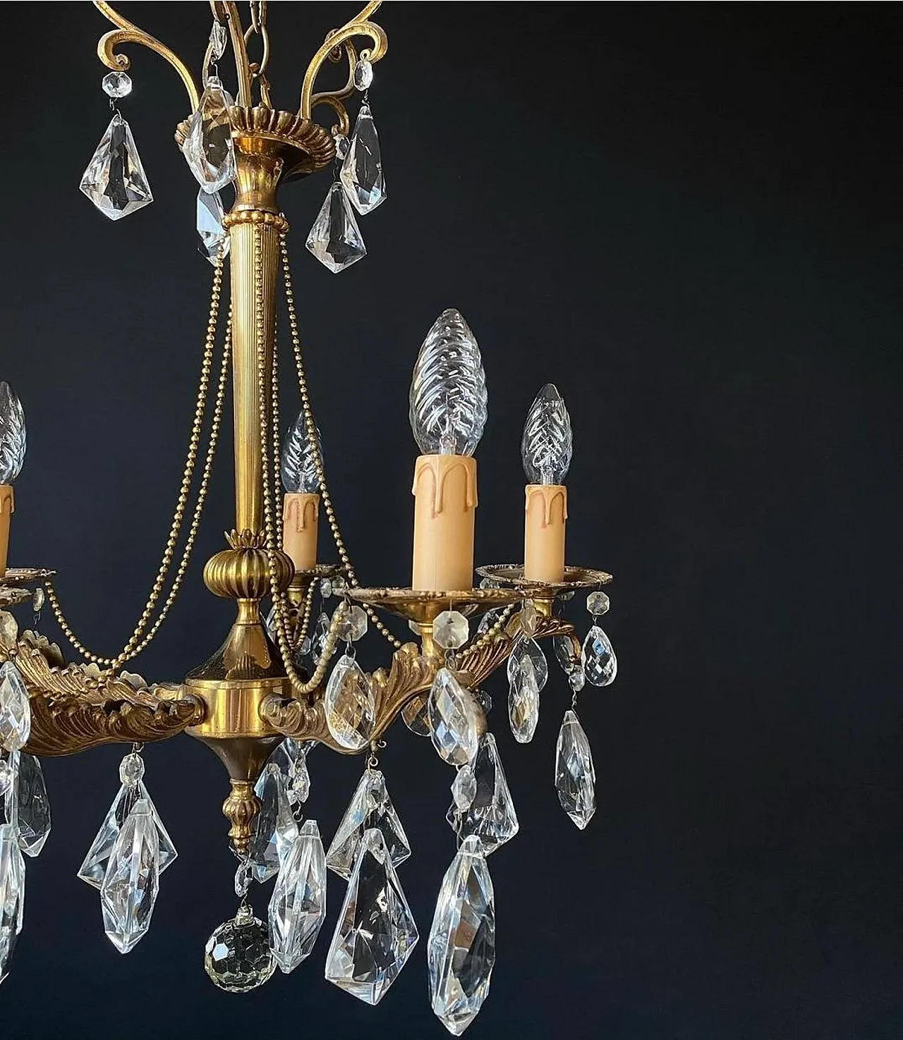 Chandelier with crystal pendants, 1950s 4