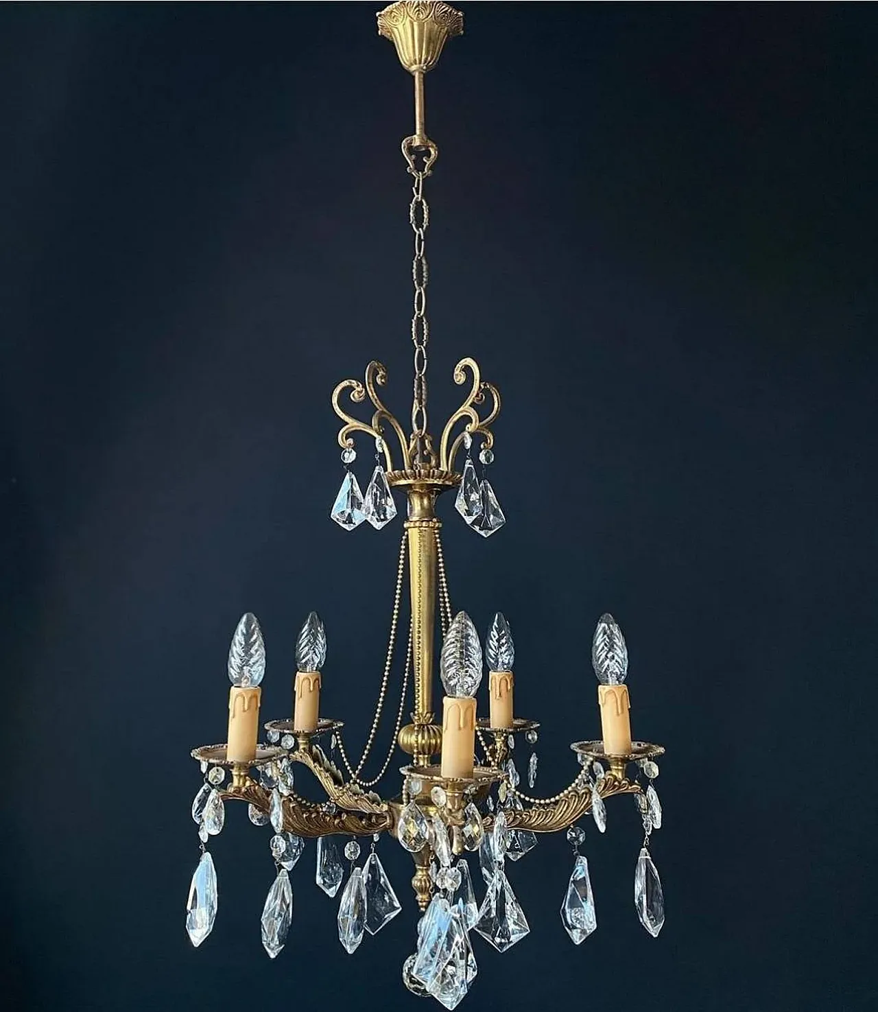 Chandelier with crystal pendants, 1950s 5