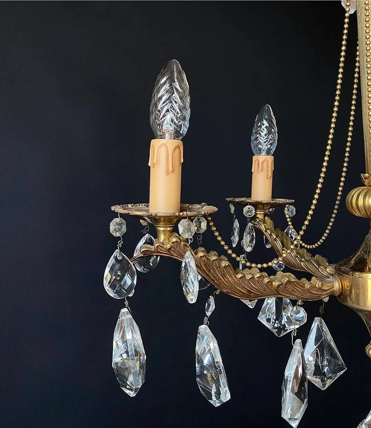 Chandelier with crystal pendants, 1950s 6
