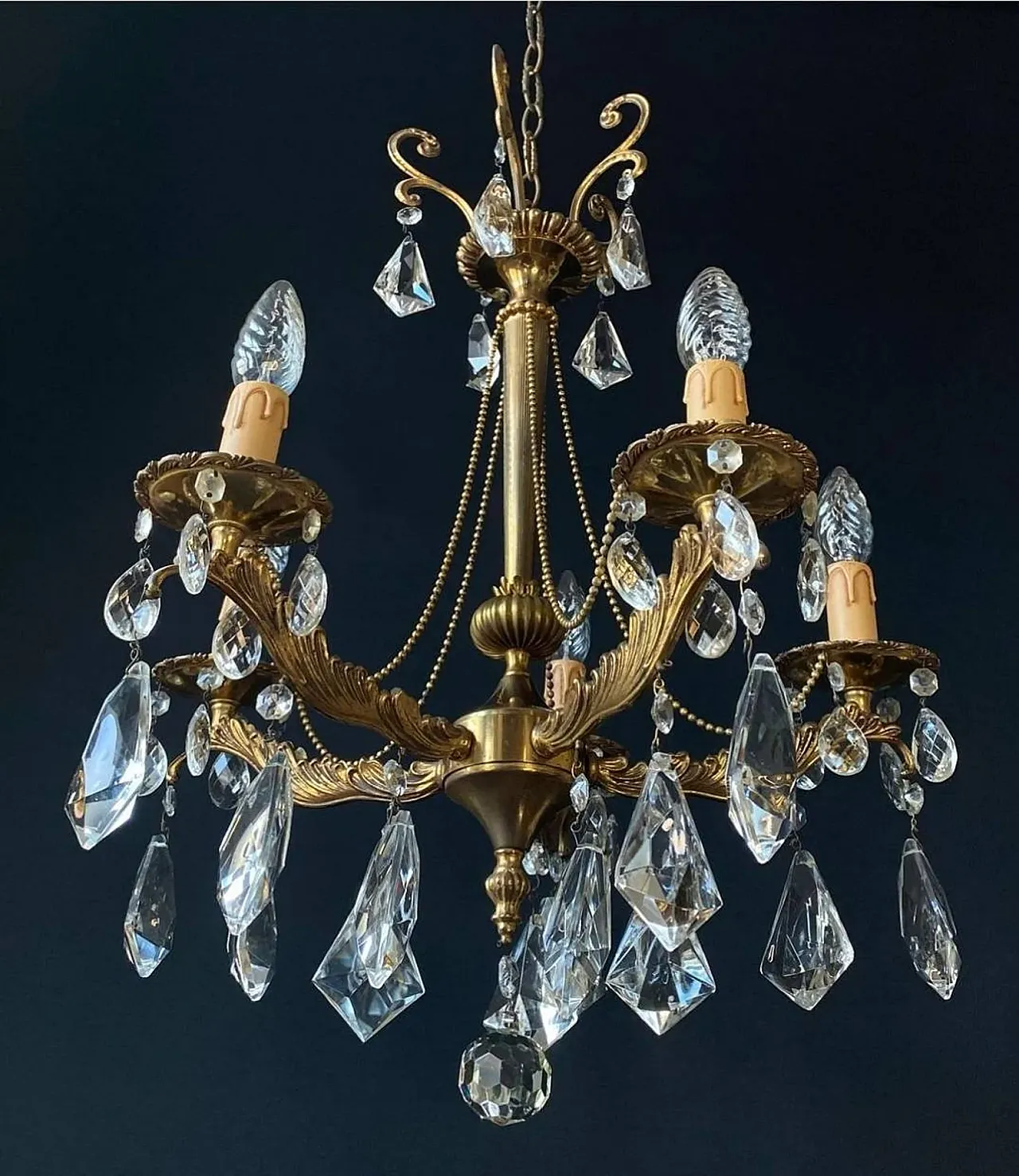 Chandelier with crystal pendants, 1950s 7