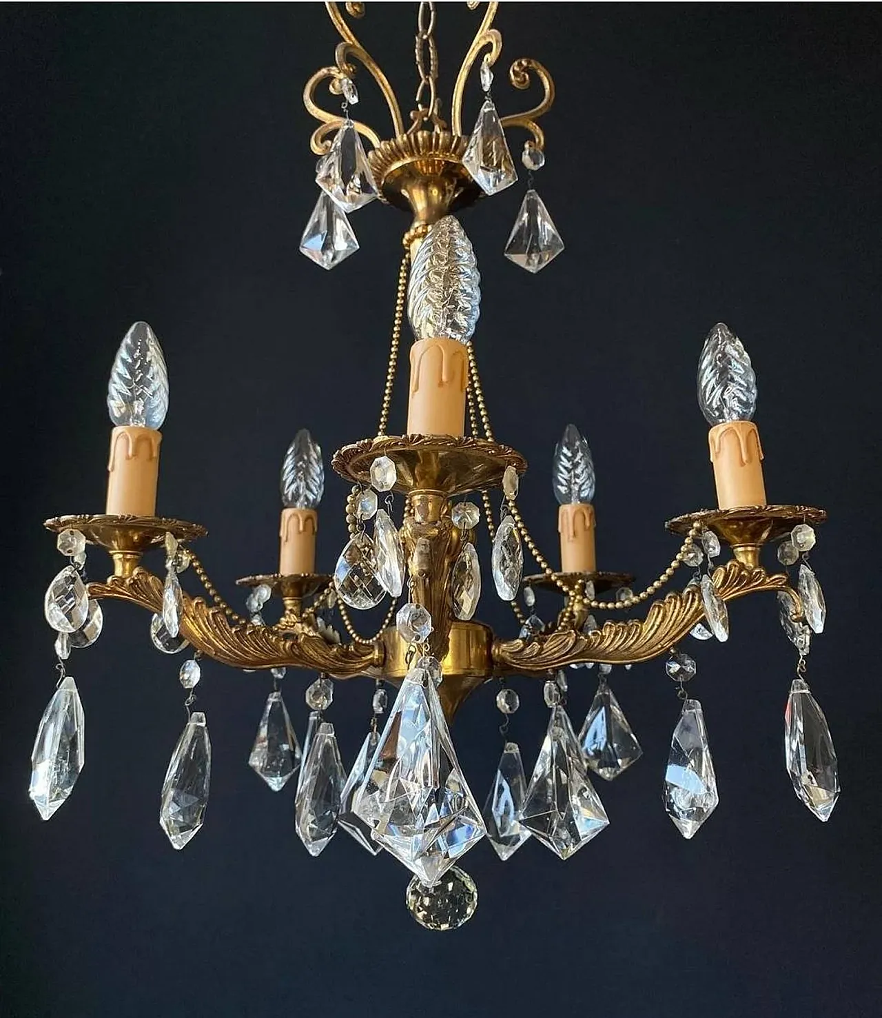 Chandelier with crystal pendants, 1950s 8
