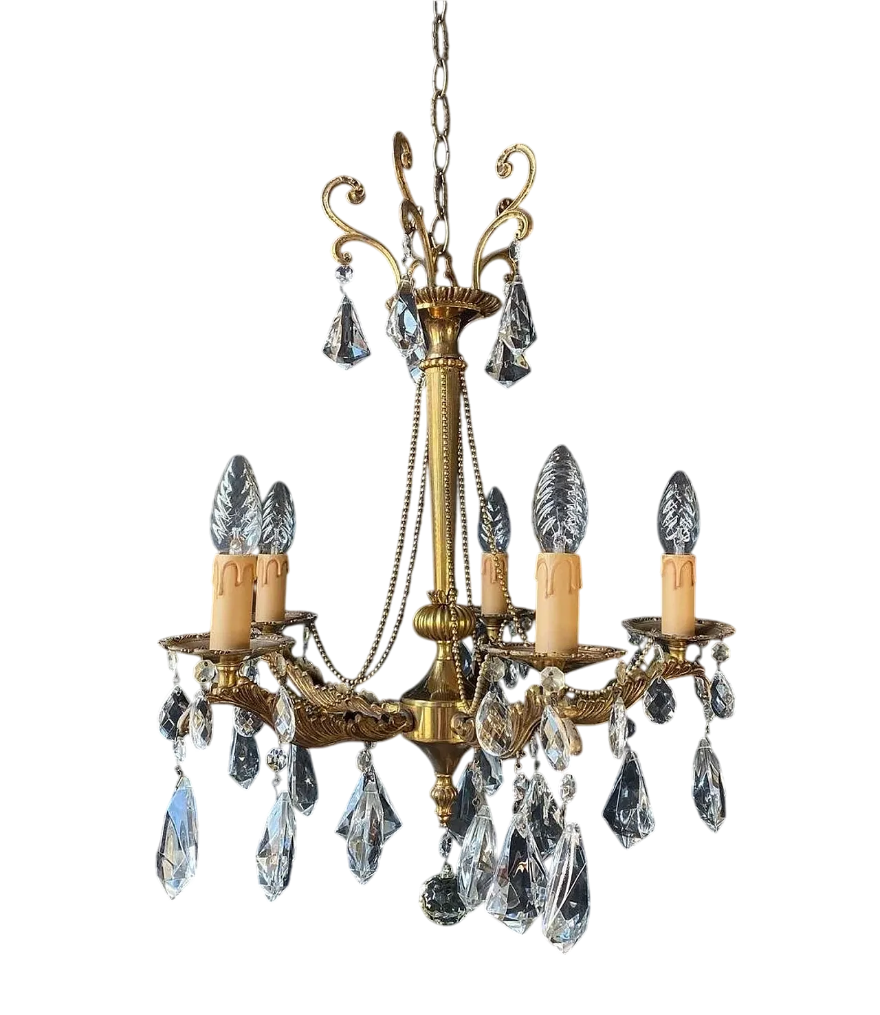 Chandelier with crystal pendants, 1950s 10