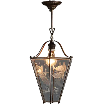 Lanterna a forma di piramide rovesciata in metallo, '900