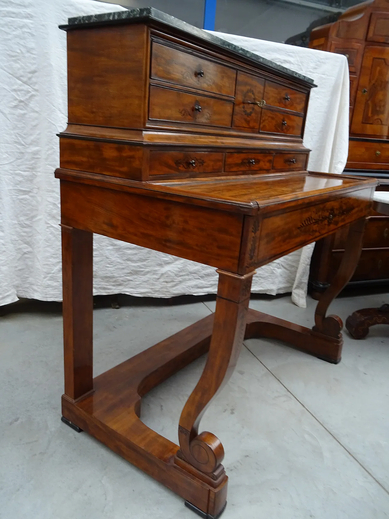 Scrittoio Carlo X in mogano di Cuba intarsiato Piemonte, '800 5