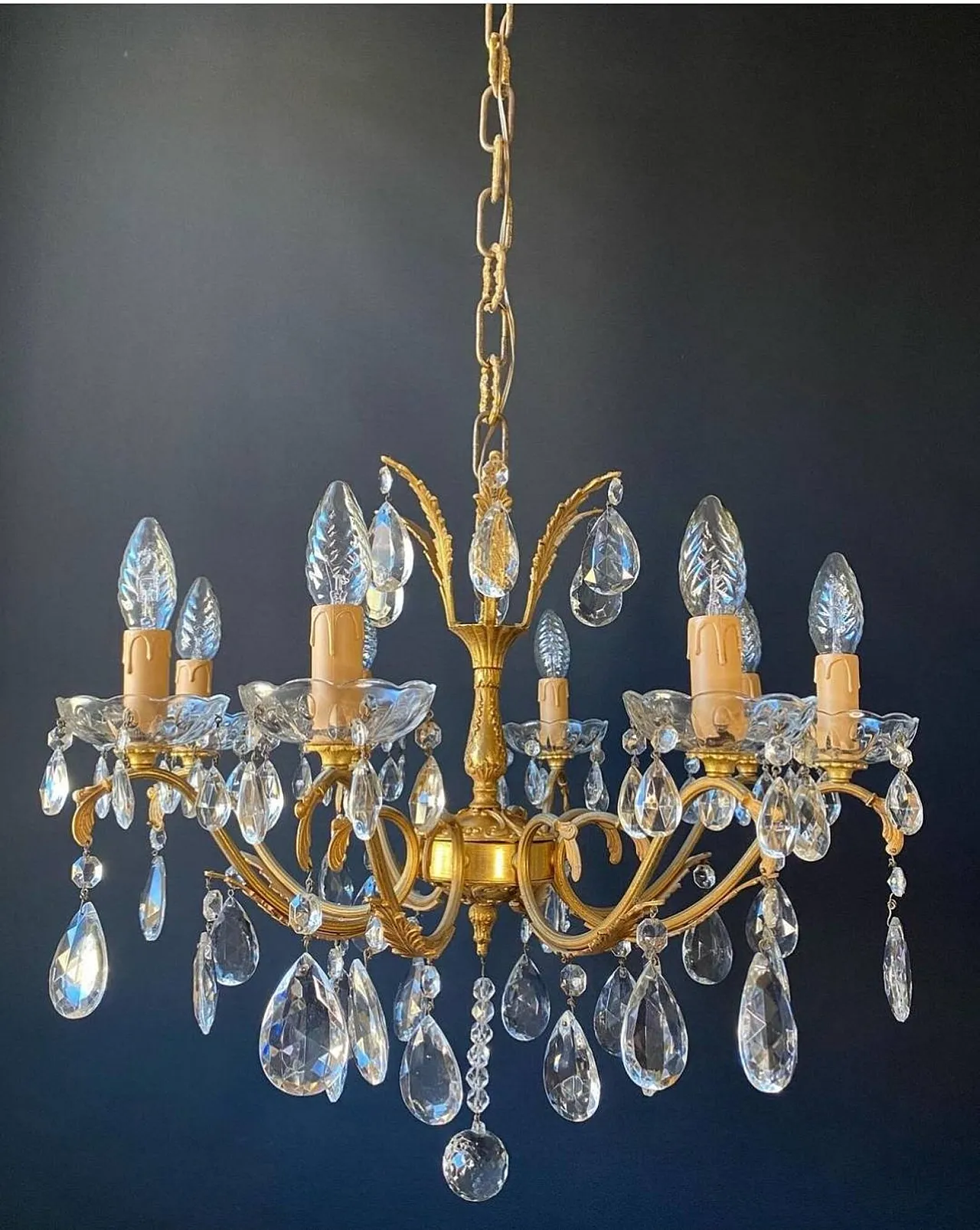 Lampadario in bronzo e ottone, '900 3