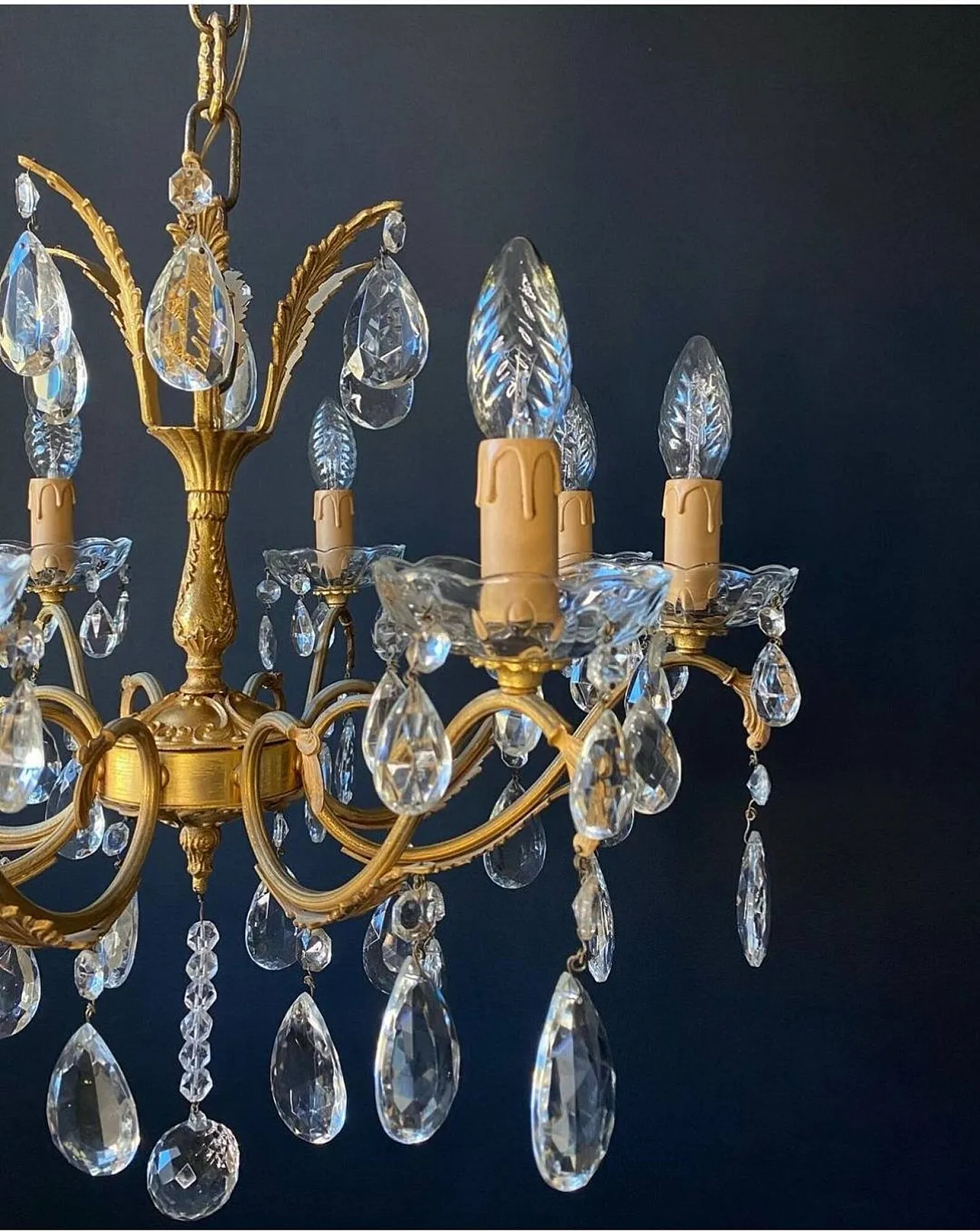 Lampadario in bronzo e ottone, '900 4