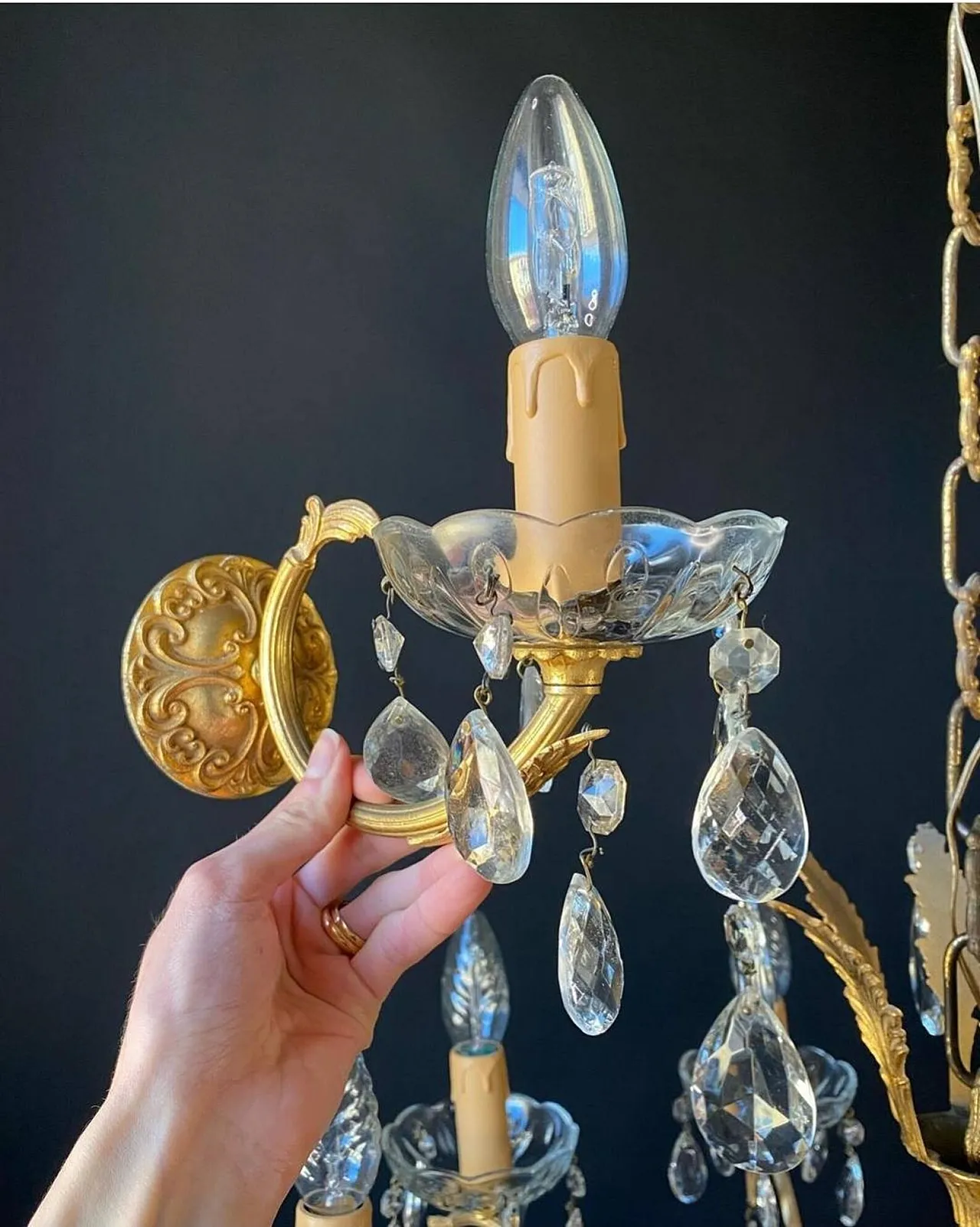 Lampadario in bronzo e ottone, '900 7