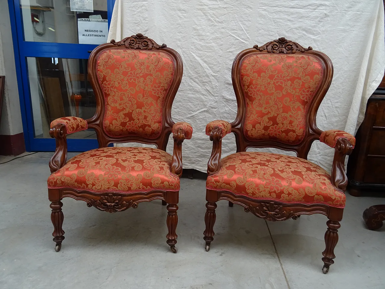 Pair of Charles X carved armchairs, first half 19th century 1