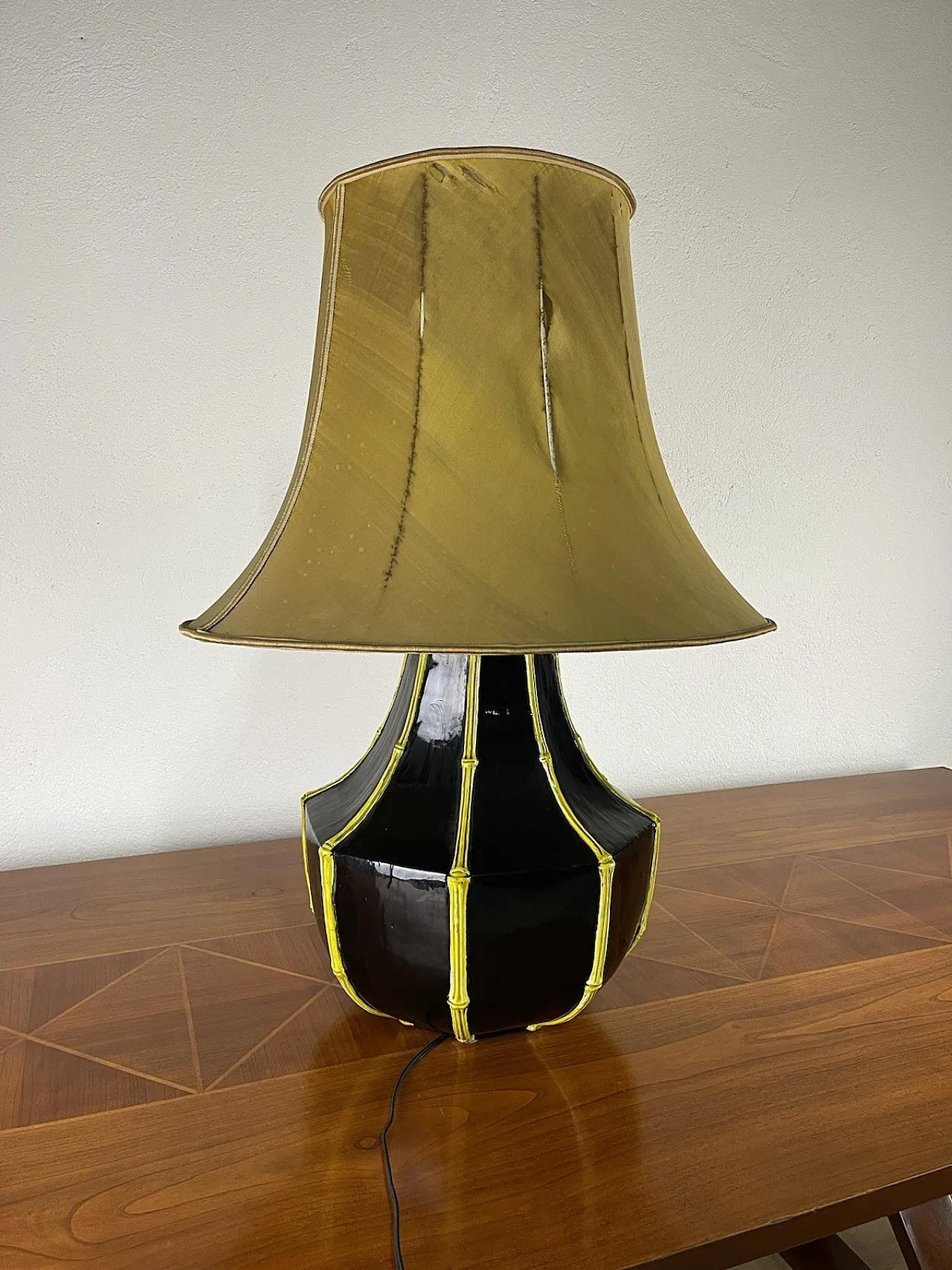 Ceramic and bamboo table lamp, 1970s 3