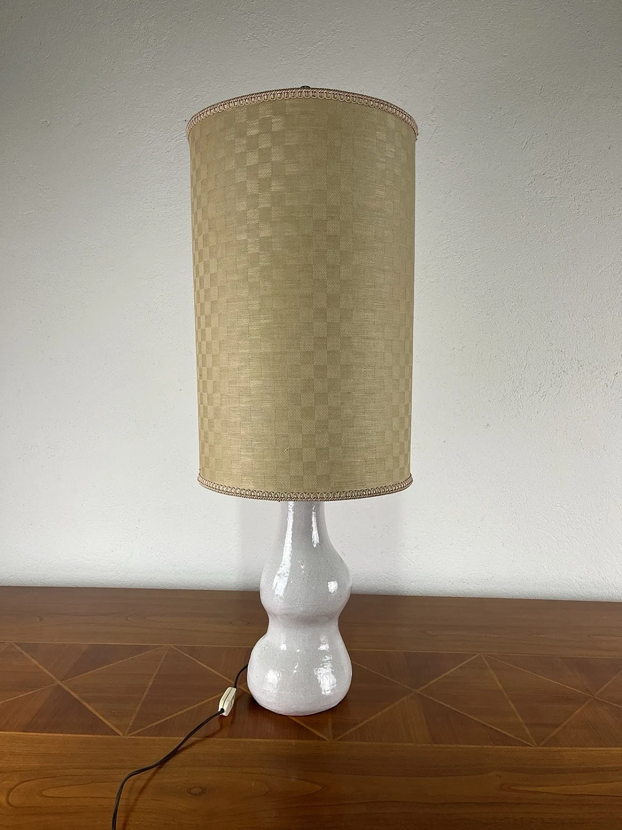 Lampada da tavolo in ceramica e in tessuto, anni '70 6